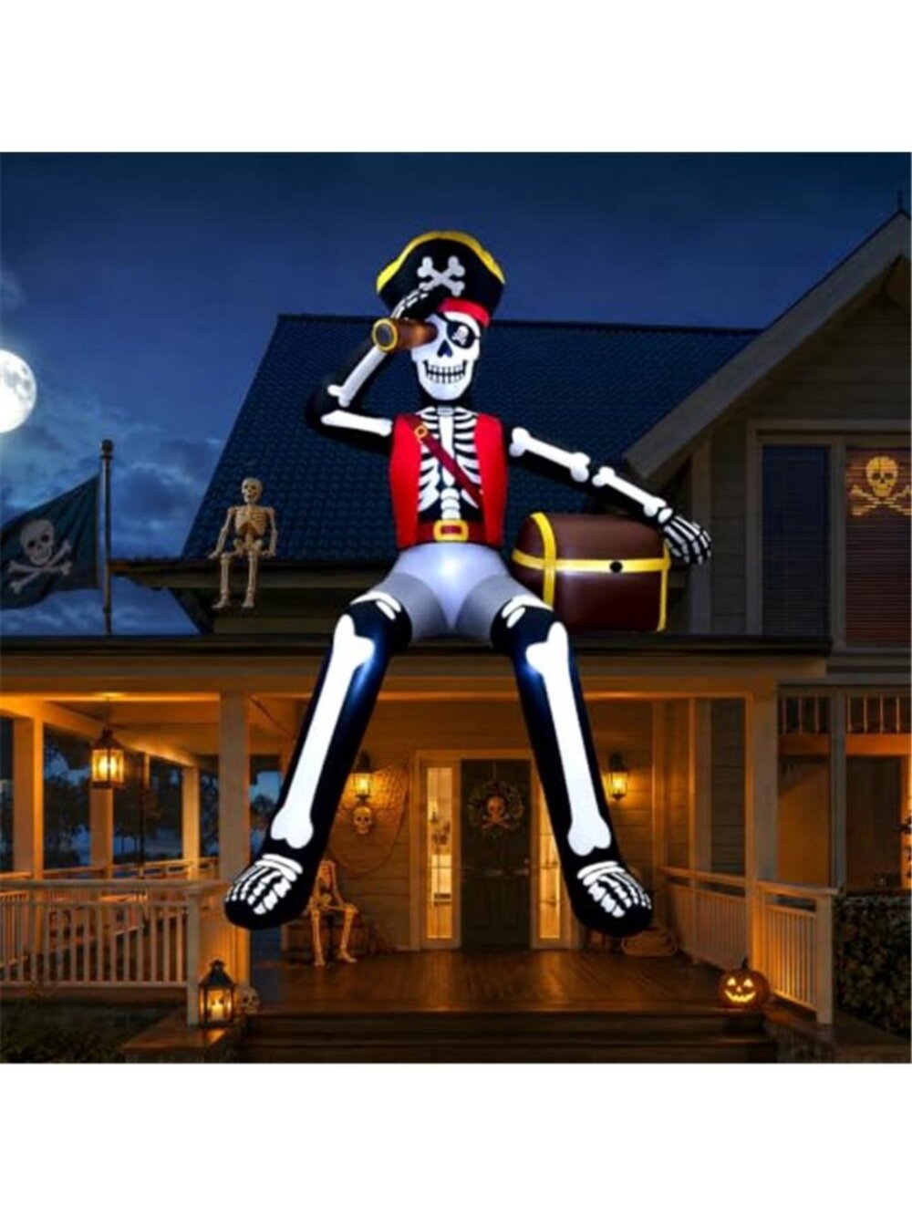 10FT Giant Halloween Inflatables Outdoor Decoration Sitting Skeleton Pirate